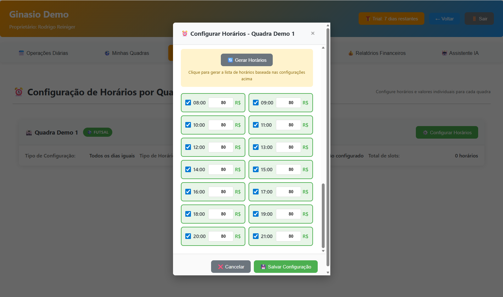 Slots Gerados Automaticamente
